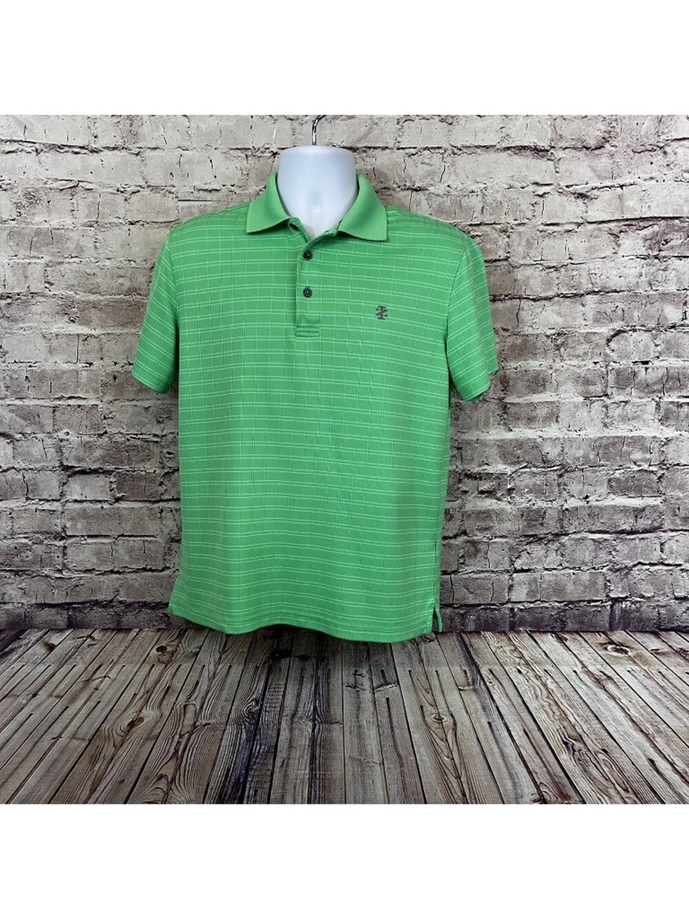 Izod Golf Green Check Short Sleeve Polo